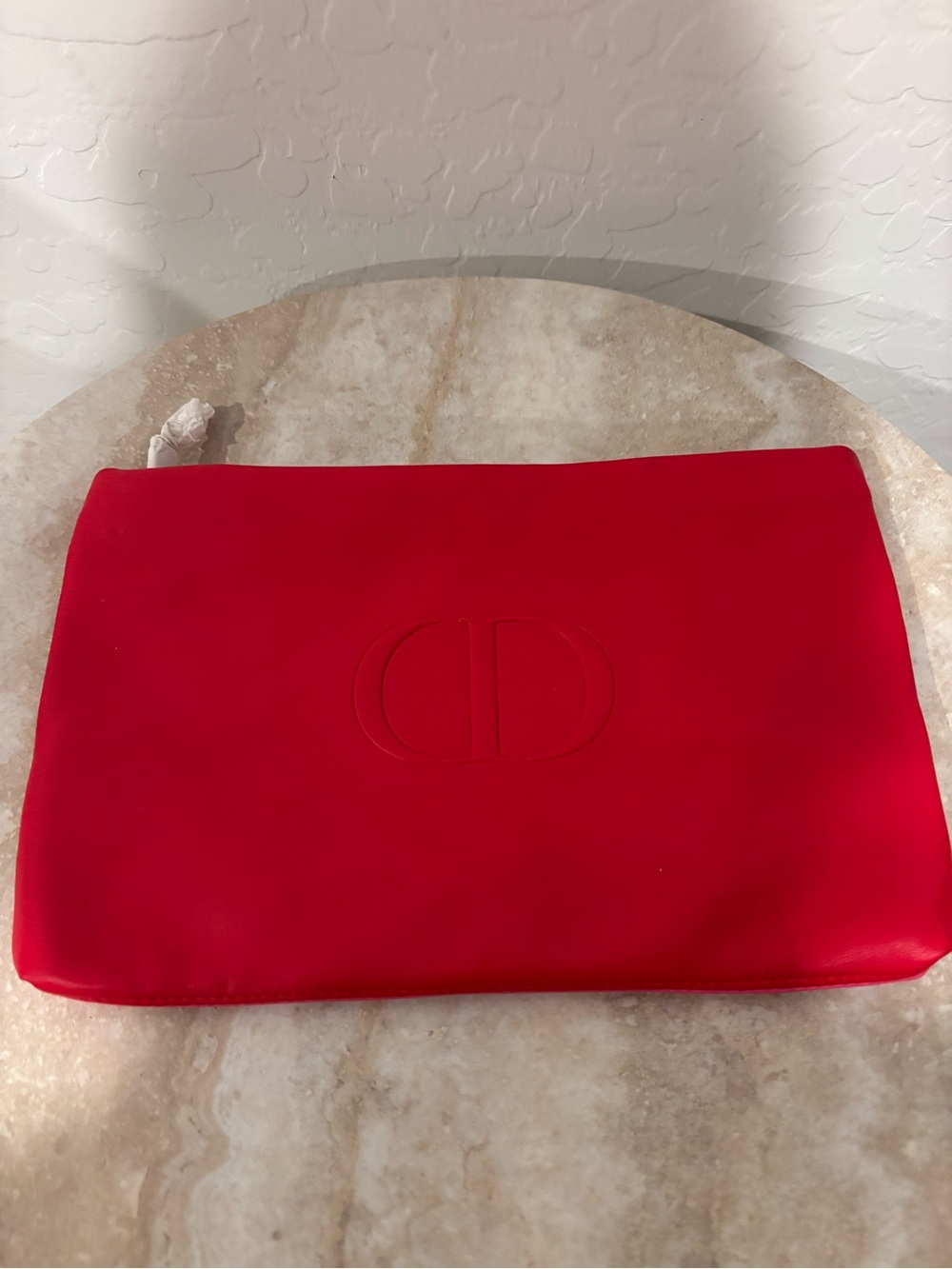 Dior Red and Pink Embossed CD Logo Clutch